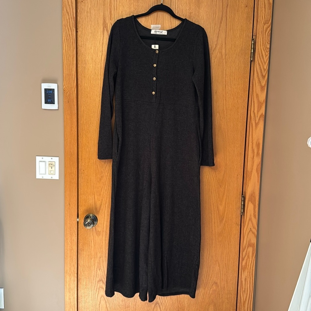 Three bird nest flannel crop jumpsuit